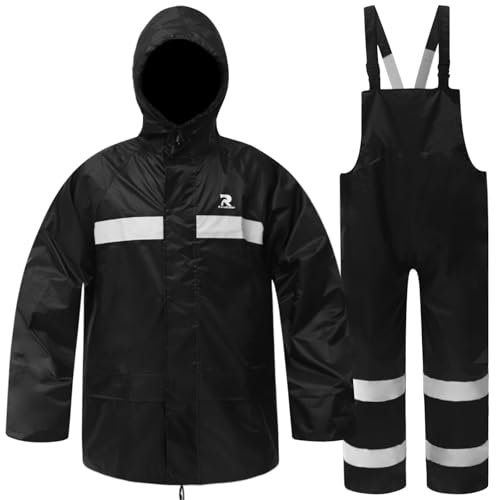 RainRider Rain Suits for Men Women Waterproof Fishing Rain Jacket Bib Pants Lightweight Reflective 3-Piece Rain Gear