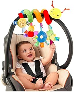 zhongdada Pram Toys, Baby Car Seat Toys Spiral Car Seat Toy Plush Activity Hanging Stroller Toys Crib Bassinet Mobile Toy with BB Squeaker,Safety Newborn Toys Bee Frog Hanging Baby Carseat Toys