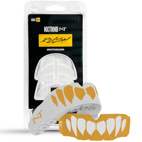 2 Pack Nxtrnd Rush Mouth Guard Sports, Professional Mouthguards for Boxing, Jiu Jitsu, MMA, Wrestling, Football, Lacrosse, and All Sports, Fits Adults, Youth, and Kids 11+ (Gold)