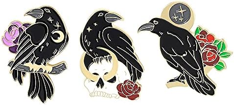 3 Pcs Crow Enamel Brooch Pins Cute Animal Pin Set Backpack Pins Badges for Women Girls Boys on Jackets Backpacks Hats Bags Adorable Gifts Halloween Decorations