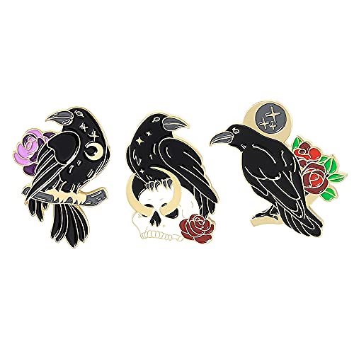 3 Pcs Crow Enamel Brooch Pins Cute Animal Pin Set Backpack Pins Badges For Women Girls Boys On Jackets Backpacks Hats Bags Adorable Gifts Halloween Decorations #TOP2
