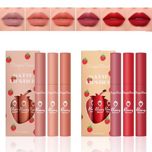 CHSEEO Cute Lipstick For Girls Women, 6-Color Matte Strawberry Capsule