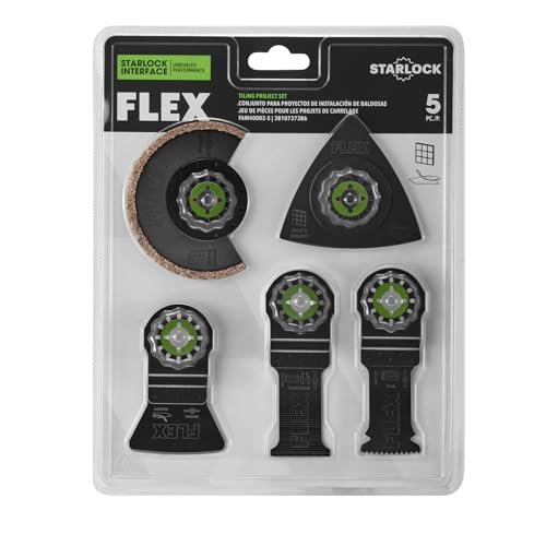 Image of FLEX 5-Piece Oscillating Tool Tiling Project Blade Set, Cuts Wood, Wood with Nails, Metal, Grout, Drywall, PVC - FAM40002-5