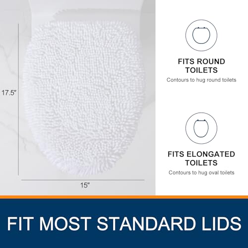 Image of Smiry Soft Chenille Bathroom Toilet Lid Cover, Machine Washable Covers, 17.5x15, Fits Most Round, Elongated and Oblong Lids, Accessories Decor, White