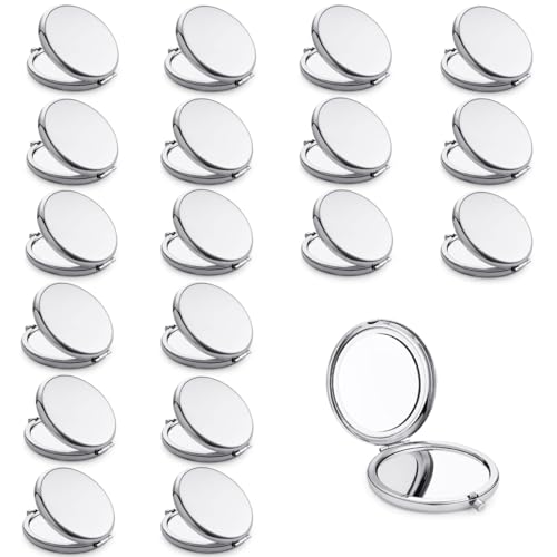 MLLXX Compact Mirror for Purse, Metal Round Shell, Double-Sided 1X/2X Magnifying, Portable Travel Makeup Mirror, Mini Pocket Mirror, Sliver, 18 Pack