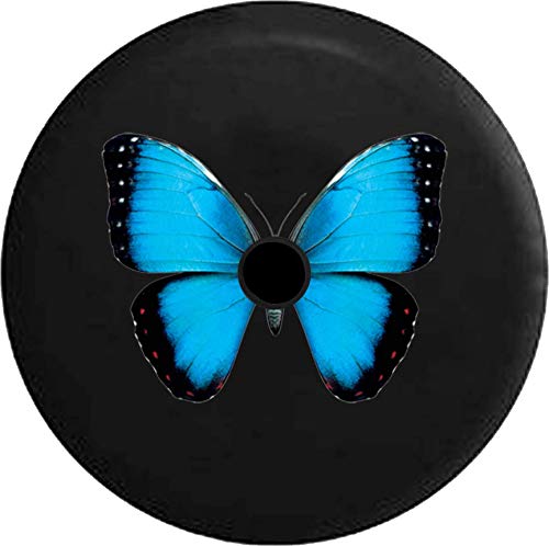 JL Series Spare Tire Cover with Backup Camera Hole Blue Butterfly Beautiful Girl Black 32 in