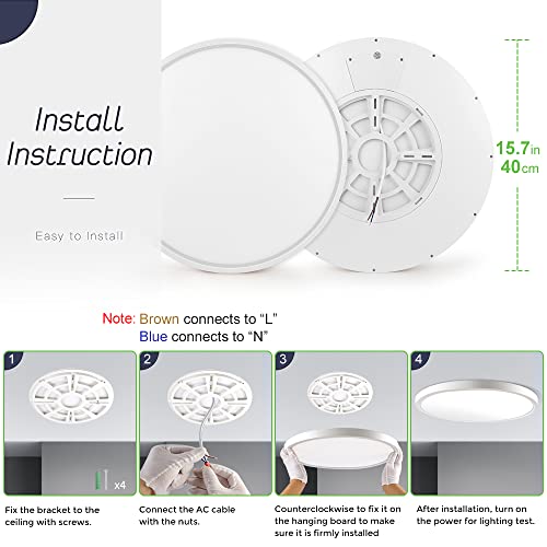 LightingWill 15.7 Inch LED Flush Mount Ceiling Light Fixture, 5000K Daylight White, 3800LM, 32W, Flat Modern Round Lighting Fixture, 320W Equivalent White Ceiling Lamp for Kitchens, Bedrooms.etc.