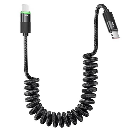 toocki Câble USB C Spiralé 1.2 M, PD 100 W Cable USBC vers Type C Rétractable Charge Rapideavec LED pour Android Auto iPhone 17 Pro Max/16/16 Pro Max/15,...