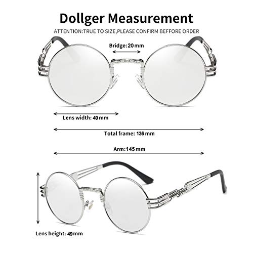 Dollger Retro Round Sunglasses Circle Lens Steampunk Style Metal Frame #TOP2