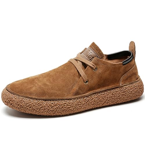 Men's Retro Suede Soft Sole Lace-Up Board Shoes Fashionable and Comfortable Non-Slip Flat Walking Shoes Classic Modern Brushed Leather Oxfords