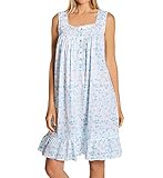 Eileen West Cotton Lawn Woven Sleeveless Chemise White Ground/Aqua Print MD