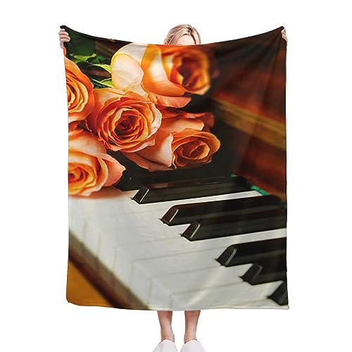 Manta De Franela Rosa Roja En El Piano Manta De Felpa Personalizada Mantas para Sofá Caliente Manta De Felpa Suave, para Sala, Habitación, Sofá, 100x125cm