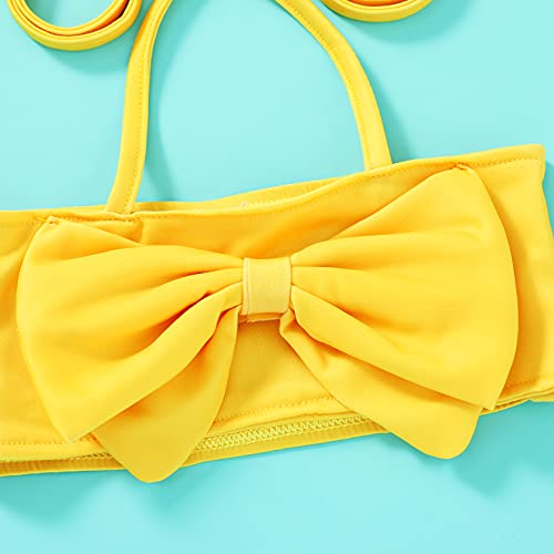 Jeelligular Toddler Baby Girl Swimwear Bowknot Stripe Swimsuit Bathing Suit 2Pcs Bikini Set Outfits Summer (12-18 Months, Lemon) #TOP3