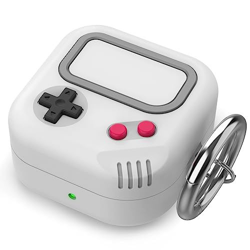 TRONWIN Case for Samsung Galaxy Buds Core/Buds FE/Buds2 Pro/Buds2/Buds Pro/Buds Live Retro Game Console Design Silicone Case Cover with Carabiner for Men Women Gamer (Light Grey)