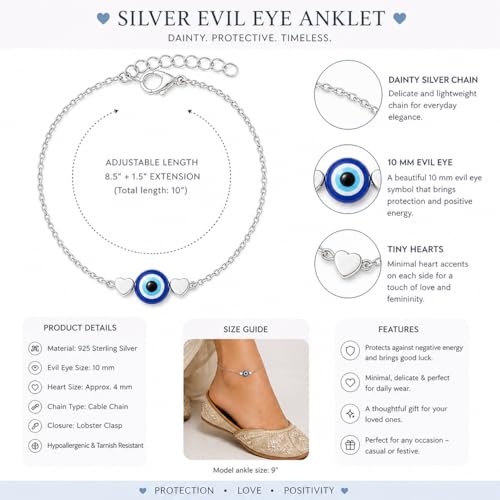 Image of High Trendz Evil Eye Anklet for Women & Girls | Silver Plated Nazar Charm Anklet | Adjustable Minimal Foot Jewellery | Gift for Birthday, Rakhi, Valentine