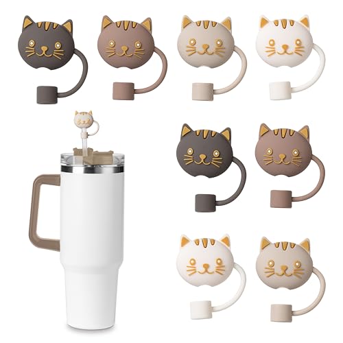 COOK WITH COLOR 8 PCS Straw Covers Straw Toppers for Tumblers - Cute Reusable Caps in Various Shapes for 8 mm Straws, Assorted Cats