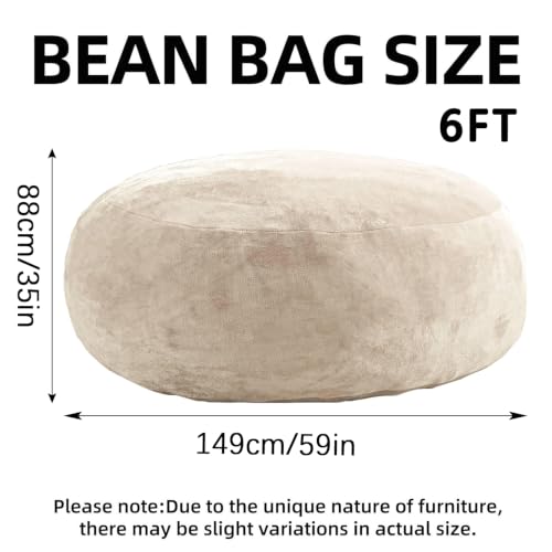 Image of 6FT,jumbo bean bag chair for adults,bean bag with filler included,Comfortable and soft flannel cover, removable and washable, oversized bean bag, suitable for living room and bedroom.(Apricot, 6 Foot)