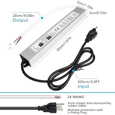 LightingWill LED Driver 40 Watts Waterproof IP67 Power Supply Transformer, 90-265V AC to 12V DC Low Voltage Output, Adapter with 3-Prong Plug 3.3 Feet Cable for Outdoor Use, Computer Project