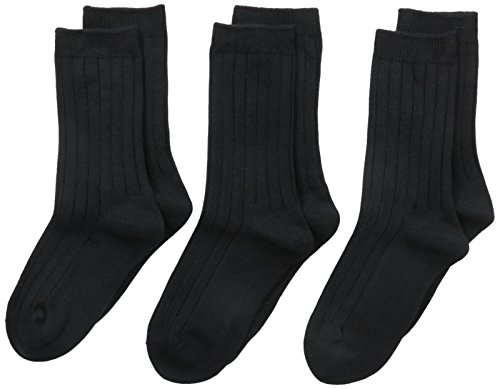 Stride Rite Little Boys' Comfort Seam Three Pack Ribbed Crew, Cal Dress-Black, Sock: 7-8.5 / Shoe: 10-13