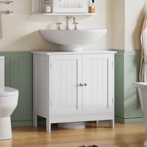 Image of TEENFON Pedestal Sink Storage Cabinet, Under Sink Cabinet with 2 Doors & Shelf, Under Bathroom Sink Cabinet, Pedestal Sink Storage for Bathroom, White