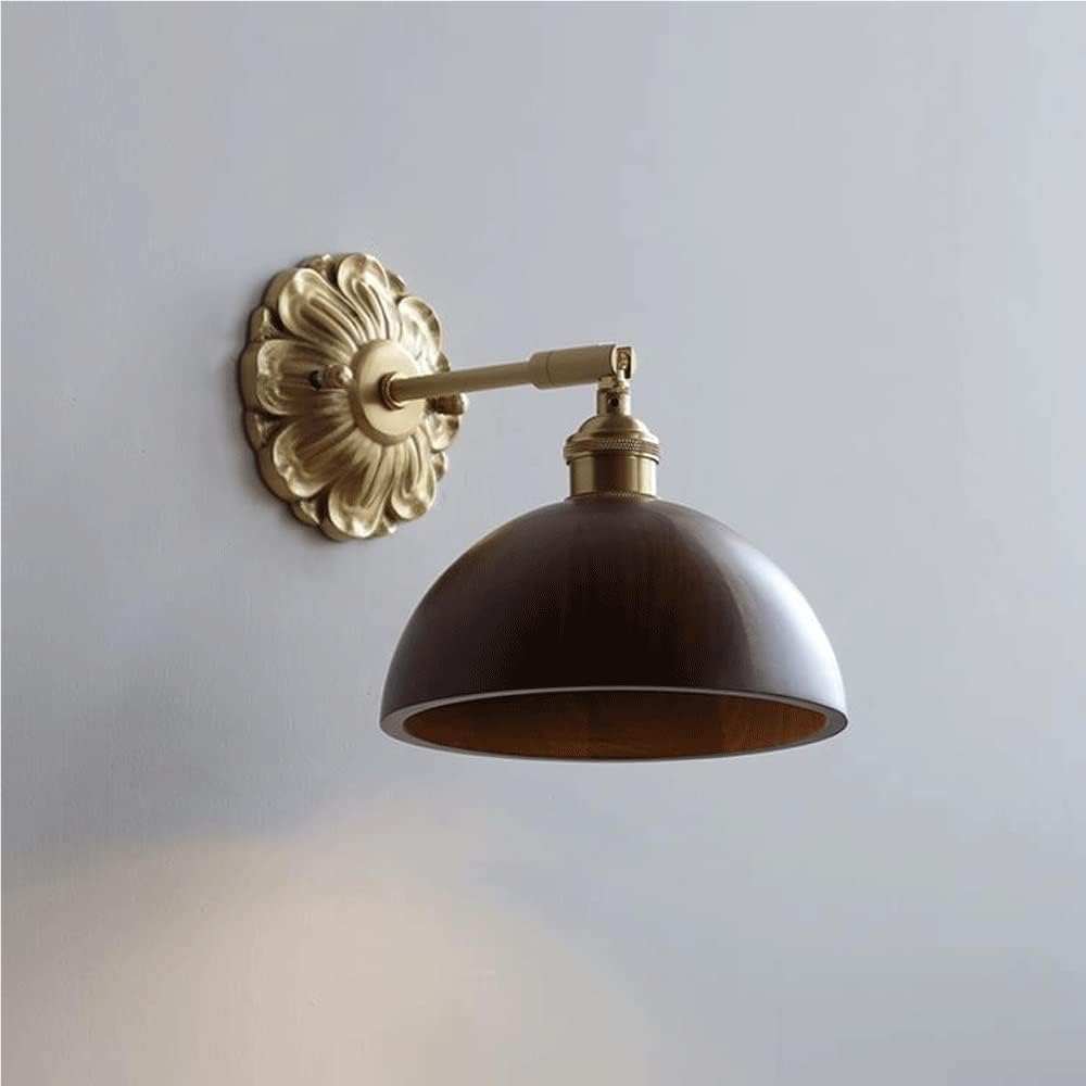 LYOUAE Mid Century Black Walnut Wall Sconces Industrial Brass Base Adjustable Wall Lamp Indoor Hardwired Bedside Wall Light for Bedroom Living Room Hallway(C)