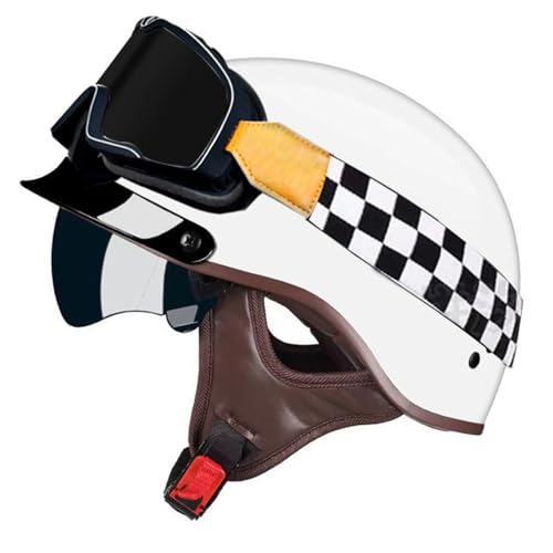 Casco Motocicleta Retro Estilo Alemán Homologado ECEDOT Medio Casco Moto Jet Retro con Gafas Casco Ciclomotor para Hombres y Mujeres Adultos Casco Ligera Scooter 19,XXL=63~64CM