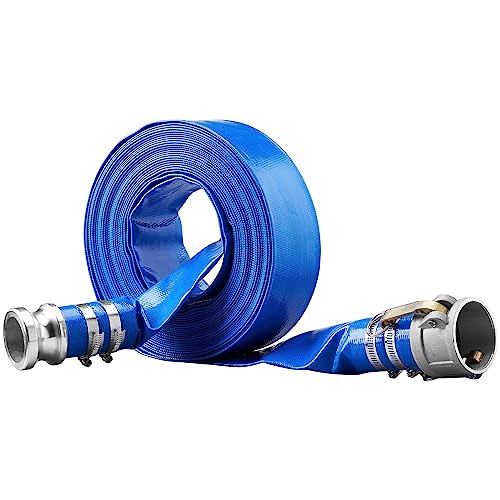 VEVOR Manguera de Retrolavado de Piscina 2'x50' Manguera de Descarga Plana de PVC Resistente con Accesorios Camlock C&E de Aluminio, Abrazaderas, Compatible con Bombas, Filtros de Arena, para Drenaje
