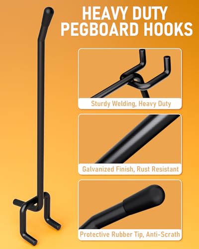 Incly 60 Pack 2/4/6 Inch Black Pegboard Hooks, 1/4 Inch Heavy Duty Peg Board Shelving Hooks Accessories thumb #4