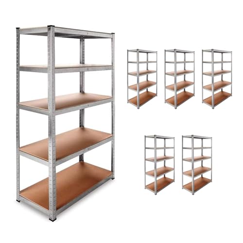 DASCK - Pack de 6 Estanterías Almacenaje Metálicas Galvanizadas 180x90x40 cm | 5 Baldas de MDF | 875kg de Carga | Estantería Industrial para Garaje, Trastero, Taller, Oficina, Almacén