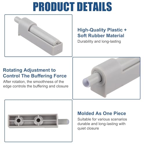 Soft Close Door Dampers 12 PCS Quiet Closer Buffers Push to Open Door Catches Adjustable Damper for Kitchen Cabinet Home Furniture Trash Can Wardrobe Door Easy Install One-Piece Molding