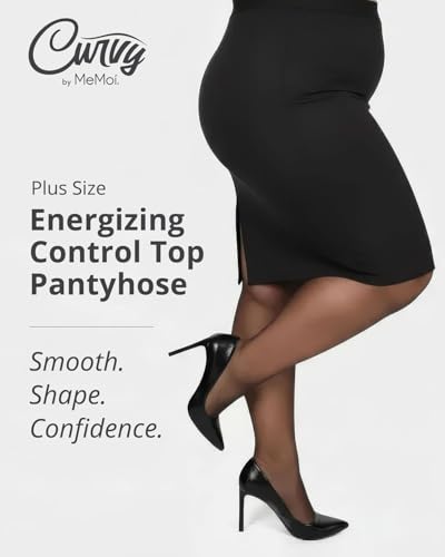 Image of MeMoi Energizing Plus Size Curvy Control Top Pantyhose for Women, Semi Opaque Pantyhose, Lightweight Womens Stockings