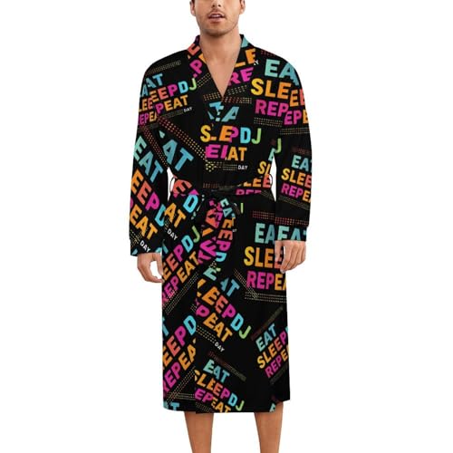 Eat Sleep Dj Repeat Soft Robe Long Sleeve Bathrobes V Neck Sleepwear Spa Robes with Belt Men Woman