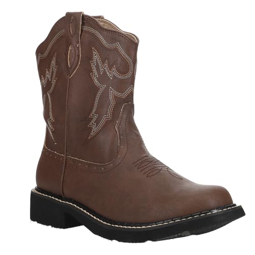 ROPER Womens Chunk Rider Embroidery Round Toe Casual Boots Ankle Low Heel 1-2" - Brown - Size 9 B