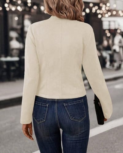 Women's Faux Suede Jackets 2025 Fall Casual Business Long Sleeve Open Front Cropped Blazer Jacket Coat3