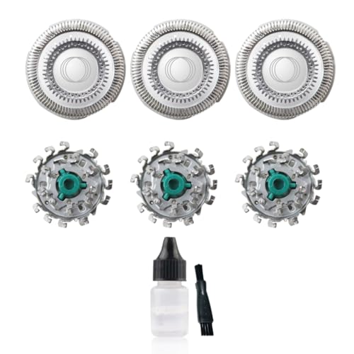 BLUE ELF Replacement Heads SH60/72 for Philips Norelco Series 6800; S6810/82, S6850/85, S6880/81 Shavers + Double Ended Shaver Brush + Oil