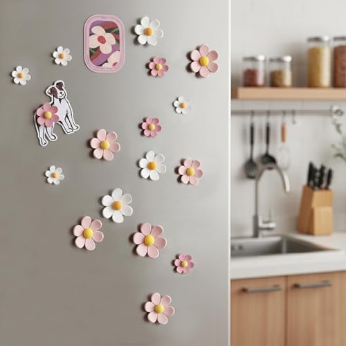 20 Imánes Decorativos de Flor Rosa y Blanco miniatura 2