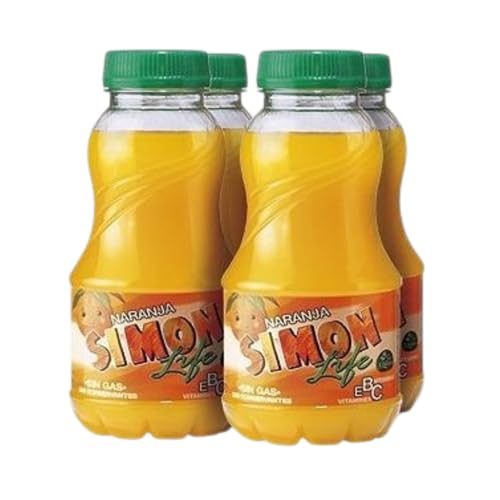 Zumo de Naranja Simón Life 20 cl Pack 4 Botellas PET – Bebida Refrescante Sin Gas con Zumo de Frutas | Formato Infantil Práctico para Meriendas, Colegios y Consumo Diario