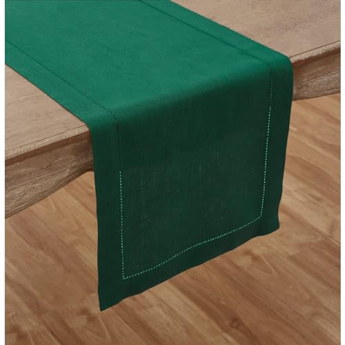 image for Solino Home Linen Rainforest Green Hemstitch Table Runner 54 Inches - 