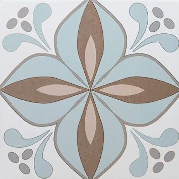 8.7 x 8.7 Cafe De Paris Collection Larose Encaustic Pattern Aqua/Latte Porcelain Tile ONE PIECE
