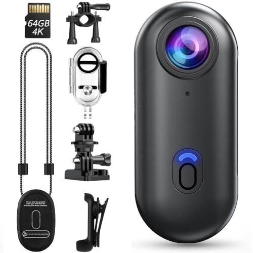SkyPro Pov Camera, Mini Body Cam with Audio and Video, 4k Sports Cameras with Spring Clip, Varnock HD Action Cameras, Ski Camera, Hands-Free Pov Recording for Walking, Fishing, Travel(Black,4K)