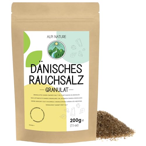 Alpi Nature Granulés de Sel Fumé Danois 1-3 mm 200g, Sel de Mer Granulé au Bois de Hêtre Fumé à Froid