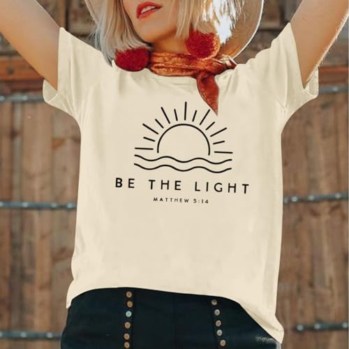 Sulayesh Christian Be The Light Shirts for Women Bible Verse Shirts Jesus Religious Faith Tshirts Inspirational Tees Tops (Apricot,M)