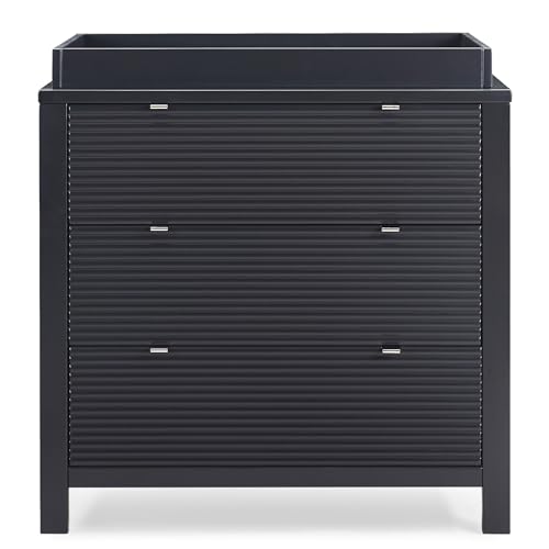 Delta Children Cassie 3 Drawer Dresser with Changing Top and Interlocking Drawers, Midnight Grey