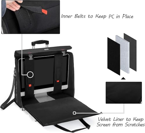 CURMIO Rolling Carrying Bag with Wheels Compatible for Apple iMac 27 inch Desktop Computer, Detachable Trolley Storage Case Compatible with iMac 27” Monitors and Accessories, Black (Patent Pending)2