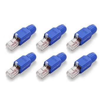 VCELINK Cat6A Tool-Free RJ45 Connector 6-Pack, Gold-Plated, UTP 23-26AWG