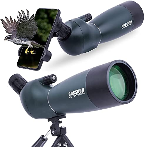 25-75x70 Spektive mit Stativ, Zoom Wasserdichtes BAK4 Prisma-Monokular-Teleskop für Vogelbeobachtung, Zielschießen, Wildtiere, Jagd und Landschaft, mit Telefonadapter und Hülle Cover