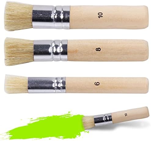 3 Pcs Wooden Stencil Brushes Pure Natural Stencil Brushes, Painting Bristle Brushes for Acrylic Oil Watercolor Painting Project Card DIY Crafts, 3 Sizes