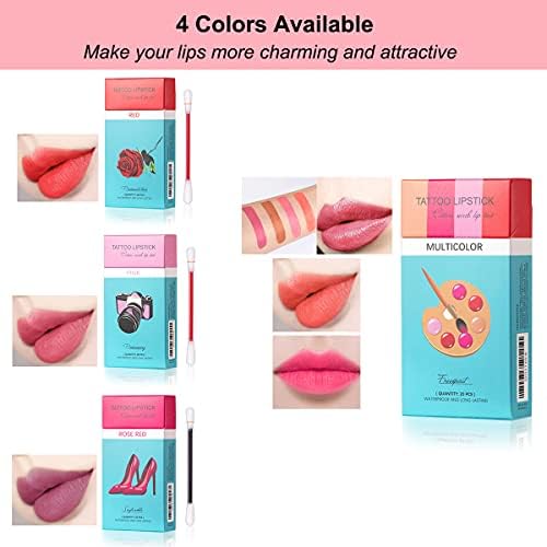 Tattoo Lipstick Cotton Swab Kit, Long Lasting Waterproof Liquid Non-Stick Lip Stain Set, Portable Lip Gloss Lipsticks 20pcs with Collagen Lip Masks and Brushes (Multi-colored)