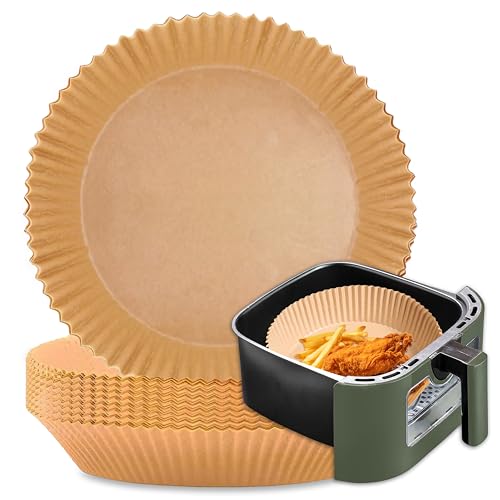 Caffetti 50 Fogli di Carta da Forno Monouso - per Friggitrice ad Aria, 100% Biodegradabili, Marroni, Rotondi, Antiaderente, per Air Fryer, Alimenti, Teglia - diametro 20 cm