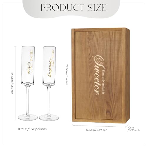Image of AW BRIDAL Anniversary Champagne Flutes Set of 2 with Wooden Keepsake Box